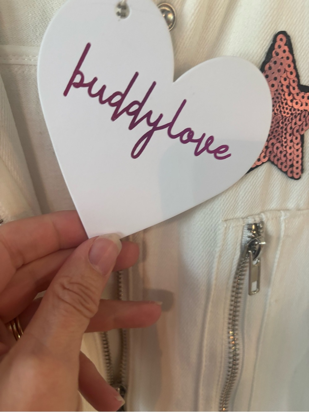 Buddy Love White Jacket with Pink Sequin Star Patch - Picture 4 of 6